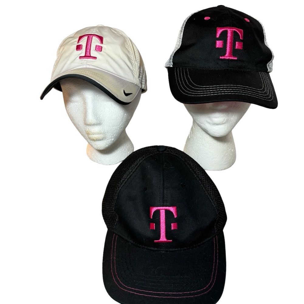 Set of 3 T-Mobile Baseball Trucker Caps (2 Black, 1 Nike White)